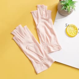 Birdtree, 100%Real Silk Knitted Gloves, Sun Protection Moisturizing, Women Half Finger Gloves, Breathable Skin Friendly A43876QM