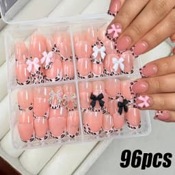 96pcs/box Short Square Cat Eye Press On Nails 4colors Glossy Glitter Cat Eye French Fake Nails Full Cover Acrylic Fake Nails Y2K