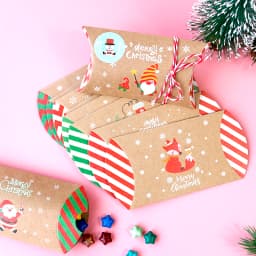 24Sets Pillow Shape Christmas Gift Boxes Vintage Kraft Paper Box with Number Stickers& Rope DIY Xmas Advent Calendar Treat Boxes