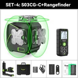 Huepar S03CG Set 3D Cross Line Laser Level Bluetooth & Remote 12 Lines Osram Green Beam Laser With Receiver Tripod Rangefinder