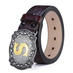 Western Belt Men Genuine Leather Belts for Men Women Cowboy Cowgirl Big Letters Buckle Gold Male Belts Long Black Brown Quality