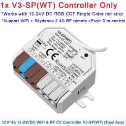 Skydance V1-SP(WT) 1CH V3-SP(WT) 3CH V5-SP(WT) 5CH Tuya APP WiFi 2.4G RF Wireless LED Controller Push Switch for DC12V 24V Strip