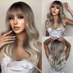 HENRY MARGU Long Wavy Brown Red Orange Wigs with Bangs Cosplay Party Heat Resistant Synthetic Hair Wigs for Black Women Afro