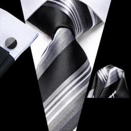 Hi-Tie Navy Blue Striped Silk Wedding Tie For Men Fashion Design Gift Men Necktie Hanky Cufflink Set Business Party Dropshiping