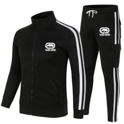 Men Ecko Unltd Rhino Print Tracksuit 2 Piece Set Striped Zip Up Stand Collar Jacket Cargo Jogger Pants Hip Hop Streetwear Sports