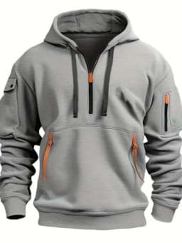 Autumn Winter Men's Hooded Hoodies Solid Long Sleeve Multi-pocket Zipper Pullover Sports Sweatshirt Harajuku Casual Streetwear