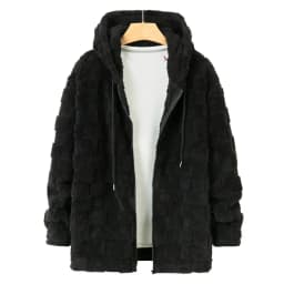 Fuzzy Men Coat Men Polyester Coat Men's Plush Hooded Jacket Fuzzy Checkered Zip-up Hoodie Warm Winter Coat for Casual Streetwear