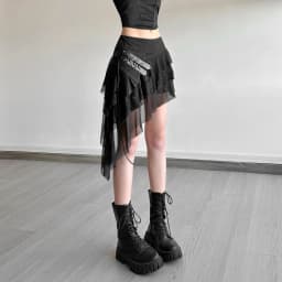 SylCue Mesh Patchwork Mini Skirts Women Elastic Waist Bandage Decoration Tierred Street Versatile Style Ruched Elegant Bottoms