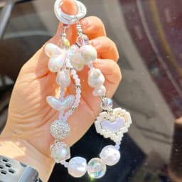 Anti Loss Mobile Phone Strap Wrist Chain Building Blocks Love Bow Beaded Pendant Keychain Bag Hangings Decoration