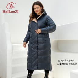 HaiLuoZi 2022 New Winter Women's Jackets Plus Size Mid-length Thick Hood Warm Zipper Belt Classic Casual Women Coat Parkas 6037