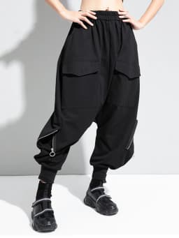 [EAM] High Elastic Waist Black Brief Long Harem Trousers New Loose Fit Pants Women Fashion Tide Spring Autumn 2026 1DC778