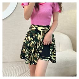 Women Flared Skirts Summer Basic Skirt Fashion Dancer Uniform Versatile Black Safety Pants Skirt Elastic Pleated Skirt Long 45CM