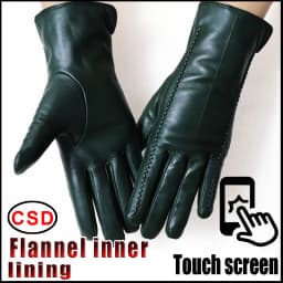 Leather gloves women's sheepskin flannel lining winter warmth high-grade black touch screen color leather gloves driving new