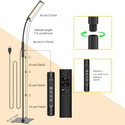 LED Floor Lamp Changeable Reading Lamp 3000K-6000K 10 Brightness Levels Flexible Gooseneck Adjustable for Living Room Bedroom