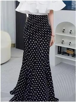 Elegant Black Polka Dot Fish Tail Skirt Women's Summer New Lightweight Luxury Style Half Skirt Drapey Wrap around Skirt