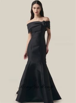 Simple Mermaid Black Korea Evening Dresses Off the Shoulder Customized Photo shoot Thick Satin Floor Length Wedding Dress