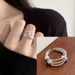 PANJBJ  925 Sterling Silver Double Layer Ring for Women Girl Gift Geometry Hollowing Out Minimalism Fashion Jewelry Wholesale