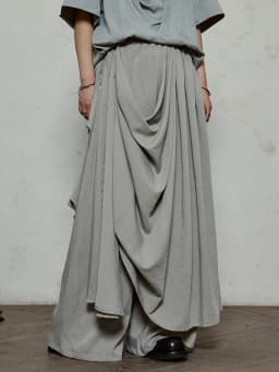 [EAM] High Waist Khaki Gray Irregular Pleated Spliced Long Wide Leg Pants New Trousers Women Fashion Spring Autumn 2026 1DJ1181