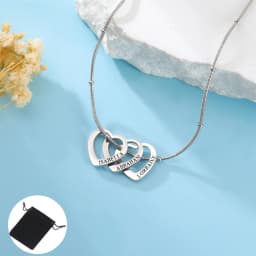 Customized Name Date Love Necklace Stainless Steel Personalized Carving Name 1-4 Heart Shaped Love Necklace Couple Family Gift
