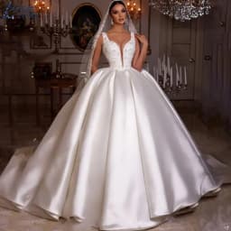 LAYOUT NICEB Luxury Sleeveless Satin Wedding Dress Princess Plus Size A-Line Bride Gowns Sleeveless Vestido De Noiva Custom Made