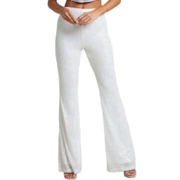 Women Sequin Pants Spring Autumn Flared Pants High Waist Bodycon Bell-Bottom Trousers