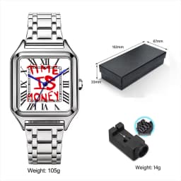 Ladies' Men Square Luxury Watch, Slogan Text on the Large Dial, 30-Meter Water Resistance, Elegant Design, Stainless Steel Strap