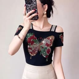 New Designer Hot Diamond Mesh T-Shirt Women Korean Style Sexy Off Shoulder Slim Tee Summer Casual Streetwear Tops