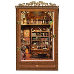 DIY Book Nook Shelf Insert Time Book House Bookend Wooden Miniature Model Kit with Lights Bookshelf for Friends Birthday Gifts