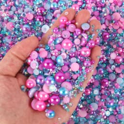 1100Pcs Flat Back Pearls And Rhinestones, 30g Mixed Size 3mm-10mm Ab Color Resin Rhinestones Semi-Circular Pearl