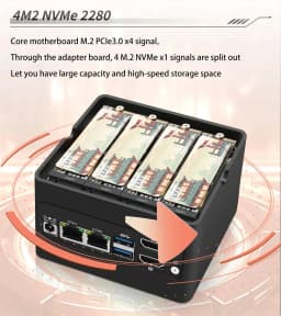 New Pocket NAS Computer Intel 3 N355 N305 N150 N100 Mini PC 4xM.2 NVMe Slot Firewall 2xi226-V 2.5G DDR5 4800 2xUSB3.2 2xHDMI2.0