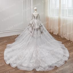 Customized NEW Luxury Square Neck Full Lace Long Sleeve Princess Wedding Dress Decal Bridal Ball Dress Real Dubai Wedding Dress