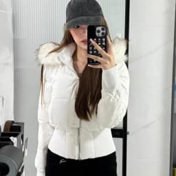 Autumn Winter Fur Collar Hooded Cropped Puffer Jacket Women's Warm Cotton Padded Jacket Short Top Windproof Coat Y2K High Waist