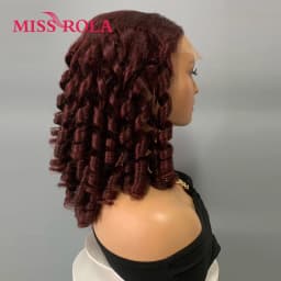 Miss Rola 12A Remy 5X5&13X4 Bouncy Curly Pixie Cut Lace Front Human Hair Wigs Transparent Lace Brazilian Hair Wig 99J Highlight