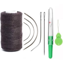 3 Rolls Hair Weaving Threads with 10 Pieces Sewing Needle Weaving Threads for Making Wigs Hand Sewing Hair Weft DIY