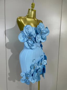 Luxury Chic 3D Beaded Flower Strapless Short Bodycon Bandage Dress Elegant Formal Party Prom Gown Birthday Wedding Guest Dresses