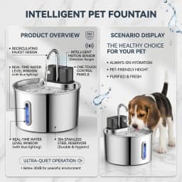 2.2L stainless steel wireless charging induction pet water dispenser, built-in sensor self-circulating water dispenser