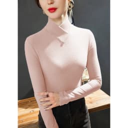De Rong Half High Collar Underlay Top Autumn/Winter Overlay Thick Warm Long Sleeve T-shirt for Women