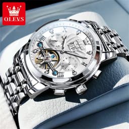 OLEVS Men's Watch Luxury Skeleton Automatic Mechanical Watch Original Waterproof Stainless Steel Men's Watch Reloj Hombres 9910
