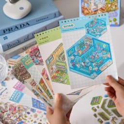 Mr Paper 49pcs/bag Business Town Series Mini 3D Miniature Scenography Sticker Book Visual Stacking Scene Stickers DIY Gift Decor