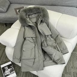 Women's Mid-Length Cotton Jacket Winter Thick Warm Fleece-Lined Waist-Cinching Fashionable Trendy Zipper Pocket