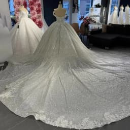 CustomizedV-Neck Shiny Off The Shoulder Appliques Wedding Dress Ball Gown Floor Length Sweep Train Lace Up Bridal Gown