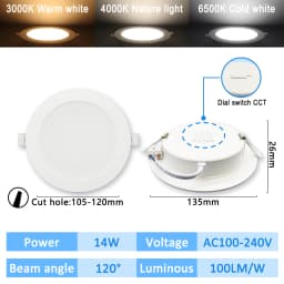 10pcs CCT Spot Downlight Recessed LED Ceiling Light 3 Color Adjusted AC100-240V Dial Swich 3000K/4000K/6500K Indoor Lighting