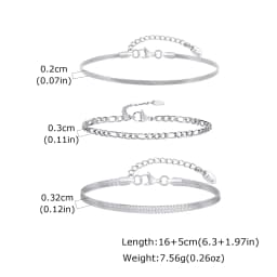 3pcs Men Thin Chain Bracelet,Never Fade Silver Color Twist Chain Wristband,Stylish Punk Jewelry Gift for Husband Father Son