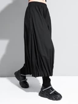 [EAM] High Elastic Waist Black Pleated Split Wide Leg Trousers New Loose Fit Pants Women Fashion Tide Spring Autumn 2026 1DA618