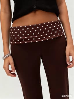 Womens Polka Dot Fold Over Waistband Flared Pants Elastic Low Waist Wide Leg Leggings Bell Bottoms Sweatpants