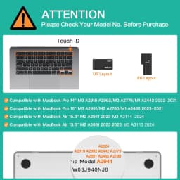 Keyboard Cover for MacBook M4 M3 M2 Pro/Max Chip MacBook Air 15.3"/13.6" A3240/A3241/A2941 Pro 14"/16" A2992/A2779/A2991/A2918