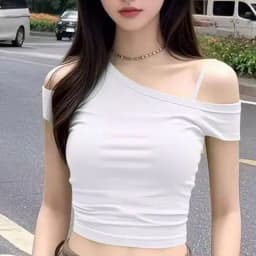 Red Off Shoulder Short Sleeve Tee Women Slim Fit One shoulder T shirt Sexy Thin Strap Crop Top Spring Summer Outerwear