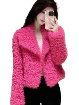 Pink Lamb Fur Jacket Women's Thickened Warm Casual Style Short Coat Korean Fashion Warmth Autumn Winter New Arrival