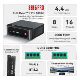 Beelink Ryzen7 SER5 PRO 5850U SER5 MAX 7735HS Mini PC AMD DDR4 16GB  SSD 500GB Support WiFi6 BT5.2 HD 1000M 5850U Mini Computer