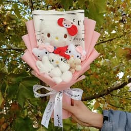 Genuine Hellokitty Kuromi Cinnamoroll Plush Dolls With Artificial Flowers Bouquets Christmas Valentine Graduation Birthday Gifts